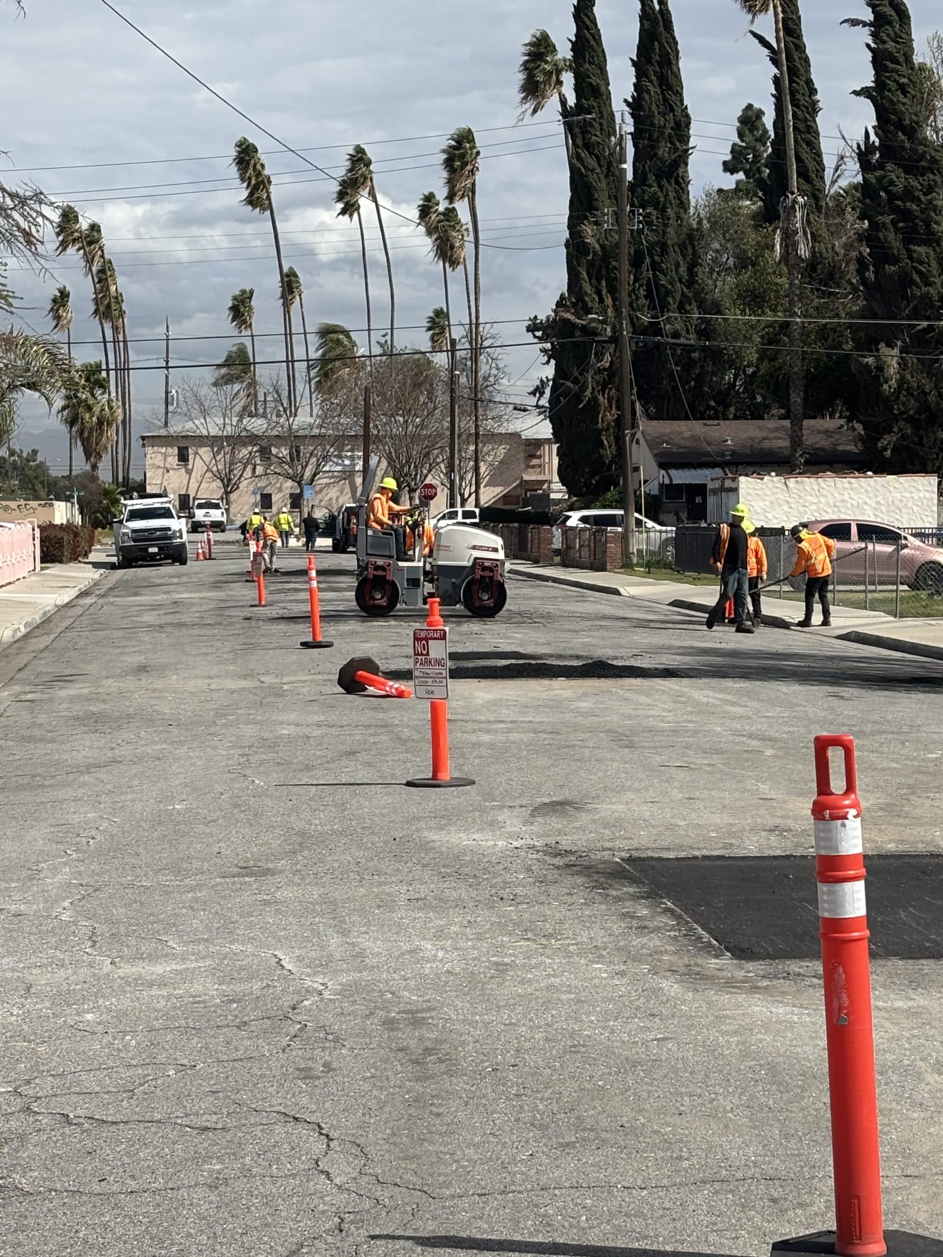 Cones and channelizers set along a street by B&F Traffic Control