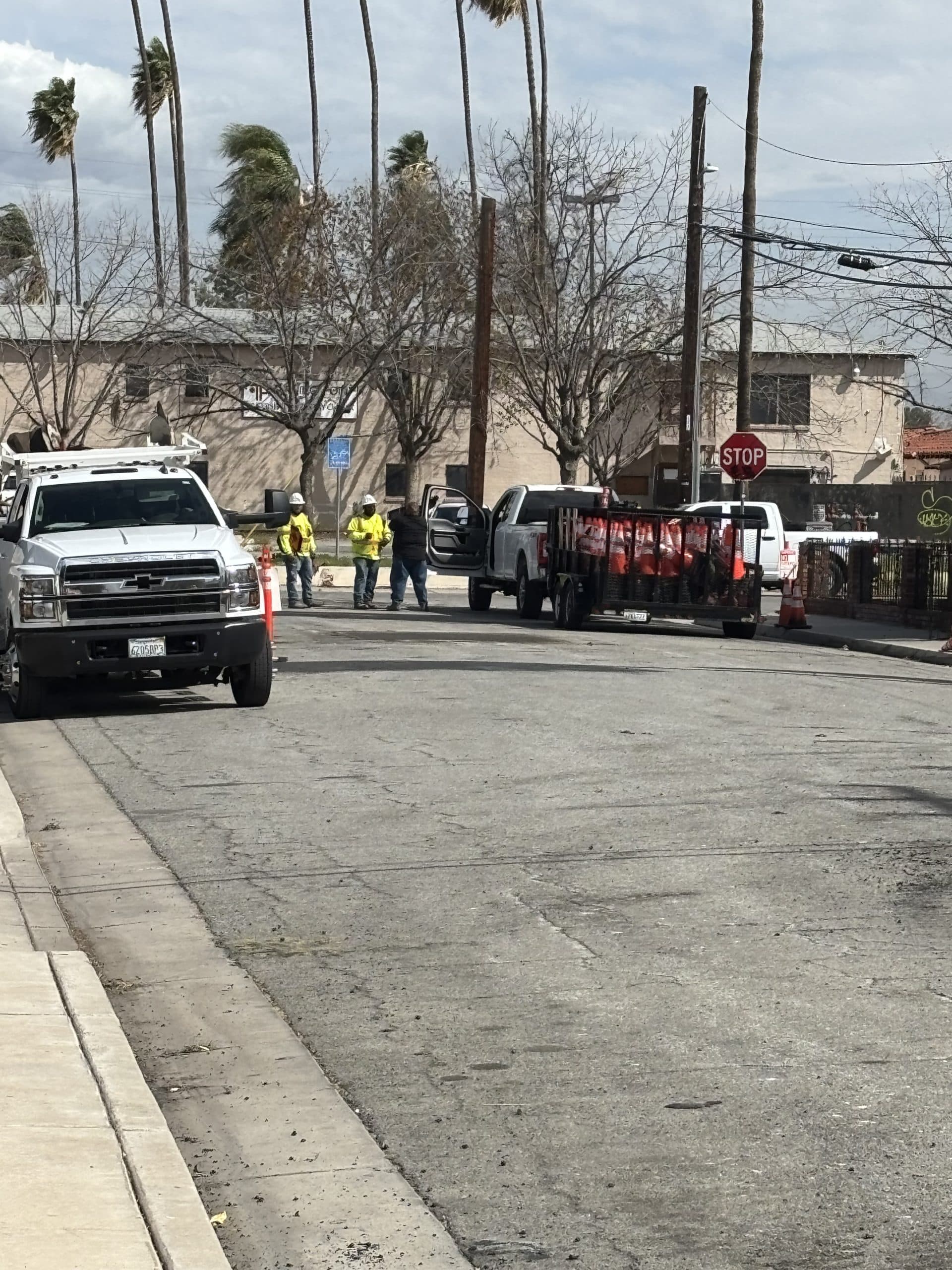 Cones and a B&F truck at a street work zone